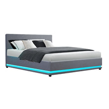 Load image into Gallery viewer, Artiss Lumi LED Bed Frame Fabric Gas Lift Storage - Grey Queen