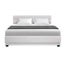 Load image into Gallery viewer, Lumi LED PU Leather Gas Lift with Storage White Queen Bed Frame
