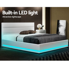Load image into Gallery viewer, Lumi LED PU Leather Gas Lift with Storage White Queen Bed Frame