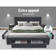 Load image into Gallery viewer, Artiss Avio Bed Frame Fabric Storage Drawers - Charcoal Double