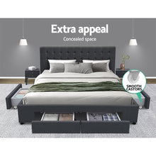 Load image into Gallery viewer, Artiss Avio Bed Frame Fabric Storage Drawers - Charcoal Queen