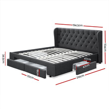 Load image into Gallery viewer, Artiss Mila Bed Frame Storage Drawers Fabric - Charcoal King