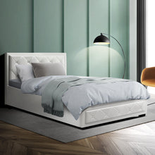 Load image into Gallery viewer, Artiss Tiyo Bed Frame PU Leather Gas Lift Storage - White King Single