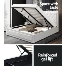 Load image into Gallery viewer, Artiss Tiyo Bed Frame PU Leather Gas Lift Storage - White Queen