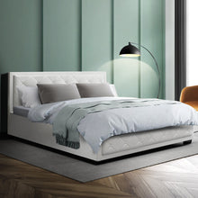 Load image into Gallery viewer, Artiss Tiyo Bed Frame PU Leather Gas Lift Storage - White Queen