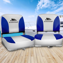 Load image into Gallery viewer, Set of 2 Folding Swivel Boat Seats - Grey & Blue