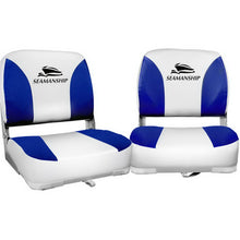Load image into Gallery viewer, Set of 2 Folding Swivel Boat Seats - White & Blue