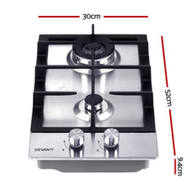 Load image into Gallery viewer, Devanti Gas Cooktop 30cm Gas Stove Cooker 2 Burner Cook Top Konbs NG LPG Steel