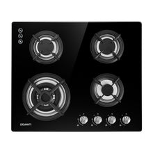 Load image into Gallery viewer, Devanti Gas Cooktop 60cm 4 Burner Ceramic Glass Cook Top Stove Hob Cooker LPG NG Black