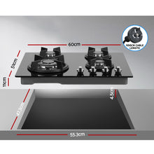 Load image into Gallery viewer, Devanti Gas Cooktop 60cm 4 Burner Ceramic Glass Cook Top Stove Hob Cooker LPG NG Black