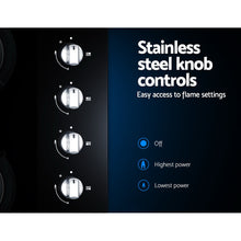 Load image into Gallery viewer, Devanti Gas Cooktop 60cm 4 Burner Glass Cook Top Cooker Stove Hob NG LPG Black