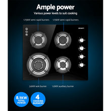 Load image into Gallery viewer, Devanti Gas Cooktop 60cm 4 Burner Glass Cook Top Cooker Stove Hob NG LPG Black