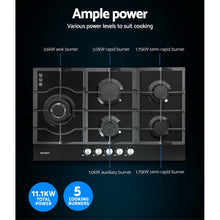 Load image into Gallery viewer, Devanti Gas Cooktop 90cm 5 Burner Stove Hob Cooker Kitchen NG LPG Black Glass