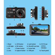 Load image into Gallery viewer, UL Tech 4 Inch Dual Camera Dash Camera - Black