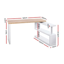 Load image into Gallery viewer, Artiss Rotary Corner Desk with Bookshelf - Brown & White