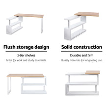 Load image into Gallery viewer, Artiss Rotary Corner Desk with Bookshelf - Brown & White