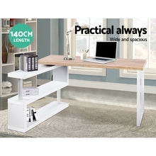 Load image into Gallery viewer, Artiss Rotary Corner Desk with Bookshelf - Brown & White