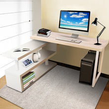 Load image into Gallery viewer, Artiss Rotary Corner Desk with Bookshelf - Brown & White