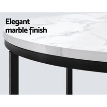Load image into Gallery viewer, Marble Effect Round Black Metal Coffee Table