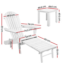 Load image into Gallery viewer, Gardeon 3 Piece Outdoor Adirondack Lounge Beach Chair Set - White