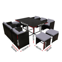 Load image into Gallery viewer, Gardeon 11 Piece PE Wicker Outdoor Dining Set - Black