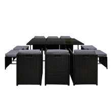 Load image into Gallery viewer, Gardeon 11 Piece PE Wicker Outdoor Dining Set - Black