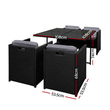 Load image into Gallery viewer, Gardeon 5 Piece Wicker Outdoor Dining Set - Black