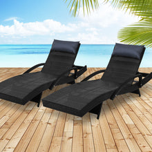 Load image into Gallery viewer, Gardeon Set of 2 Sun Lounge Outdoor Furniture Wicker Lounger Rattan Day Bed Garden Patio Black