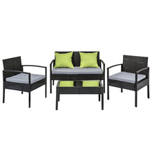 Load image into Gallery viewer, 4 Seater Sofa Set Outdoor Furniture Lounge Setting Wicker Chairs Table Rattan Lounger Bistro Patio Garden Cushions Black