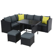 Load image into Gallery viewer, 6PC Outdoor Wicker Table Chairs Lounge Set - Black