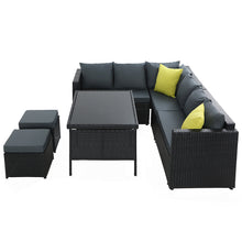 Load image into Gallery viewer, 6PC Outdoor Wicker Table Chairs Lounge Set - Black