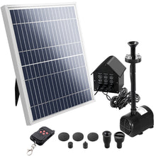 Load image into Gallery viewer, Solar Pond Pump with Battery Powered Submersible Kit LED Light & Remote 8.8 FT