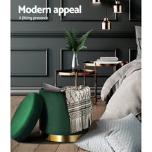 Load image into Gallery viewer, Artiss Storage Ottoman Foot Stool Round Velvet Foot Rest Pouffe Footstool Green