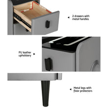 Load image into Gallery viewer, Artiss Smart Bedside Table 2 Drawers with Wireless Charging Ports LED Grey AIDA