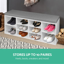 Load image into Gallery viewer, Fabric Shoe Bench with Storage Cubes - White