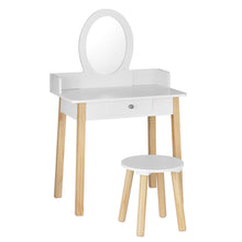 Load image into Gallery viewer, Keezi Kids Vanity Makeup Dressing Table Chair Set Wooden Leg Drawer Mirror White