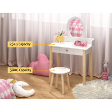 Load image into Gallery viewer, Keezi Kids Vanity Makeup Dressing Table Chair Set Wooden Leg Drawer Mirror White