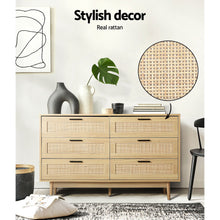 Load image into Gallery viewer, Artiss 6 Chest of Drawers Rattan Tallboy Cabinet Bedroom Clothes Storage Wood