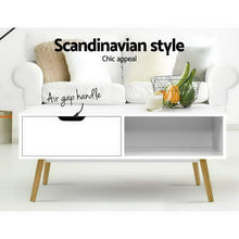Load image into Gallery viewer, Artiss Coffee Table Storage Drawer Open Shelf Wooden Legs Scandinavian White