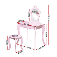 Load image into Gallery viewer, Keezi Pink Kids Vanity Dressing Table Stool Set Mirror Princess Children Makeup