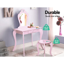 Load image into Gallery viewer, Keezi Pink Kids Vanity Dressing Table Stool Set Mirror Princess Children Makeup