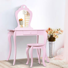 Load image into Gallery viewer, Keezi Pink Kids Vanity Dressing Table Stool Set Mirror Princess Children Makeup