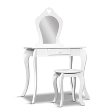 Load image into Gallery viewer, Children Vanity Dressing Table Stool Set with Mirror Drawer - White