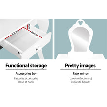 Load image into Gallery viewer, Children Vanity Dressing Table Stool Set with Mirror Drawer - White