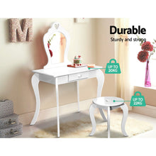 Load image into Gallery viewer, Children Vanity Dressing Table Stool Set with Mirror Drawer - White