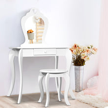Load image into Gallery viewer, Children Vanity Dressing Table Stool Set with Mirror Drawer - White