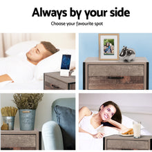 Load image into Gallery viewer, Bedside Table Drawers Nightstand - Metal Oak