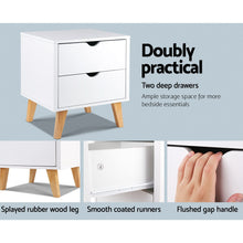 Load image into Gallery viewer, Artiss 2 Drawer Wooden Bedside Tables - White