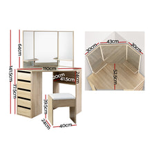 Load image into Gallery viewer, Artiss Corner Dressing Table Mirror Stool Set Makeup Vanity Desk Chair Oak