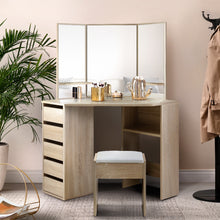 Load image into Gallery viewer, Artiss Corner Dressing Table Mirror Stool Set Makeup Vanity Desk Chair Oak